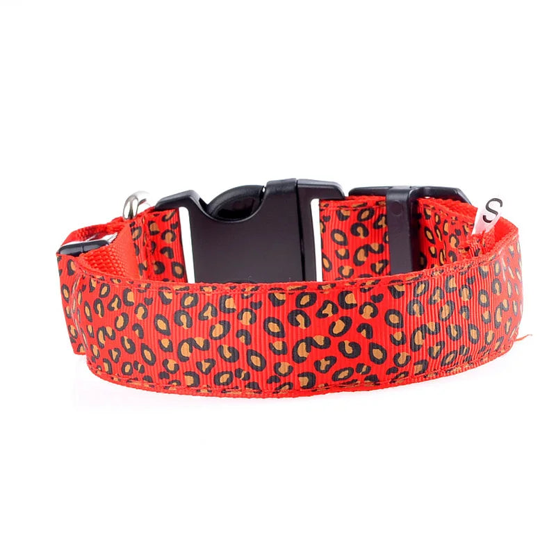 Leopard LED Dog Collar Luminous Adjustable Glowing Collar for Dogs Pet Night Safety Nylon Collar Luminous LED Bright Dog Collar